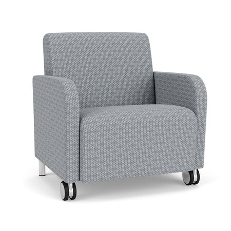 Lesro Siena Lounge Reception Wide Guest Chair w/ Front Casters, Brushed Steel Back Legs, RS Fog Uph SN1201